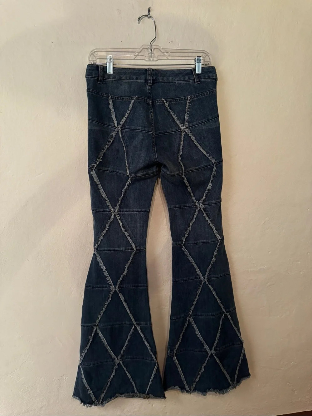 Free People Dark Blue Flare Jeans with Frayed Diamond Panels